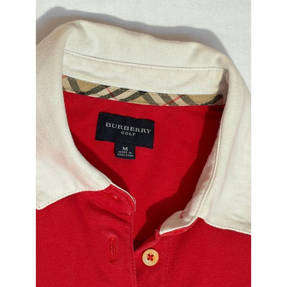 Burberry Golf Red Polo Shirt Nova Check Collar Short Sleeve Women Medium